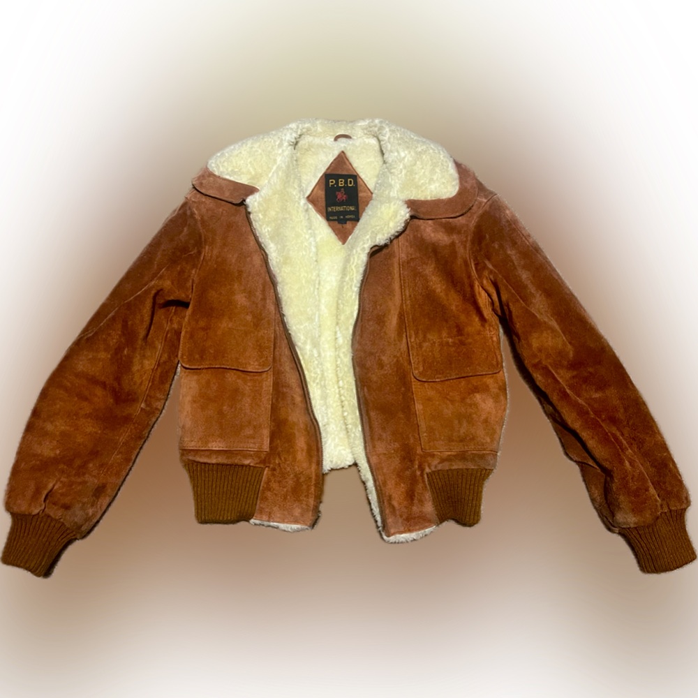 Orange leather bomber jacket
